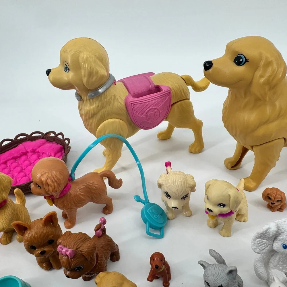 Barbie Mattel Pet Figure Accessory Lot Dogs Cats Puppies Flocked Kidcore Toy Set